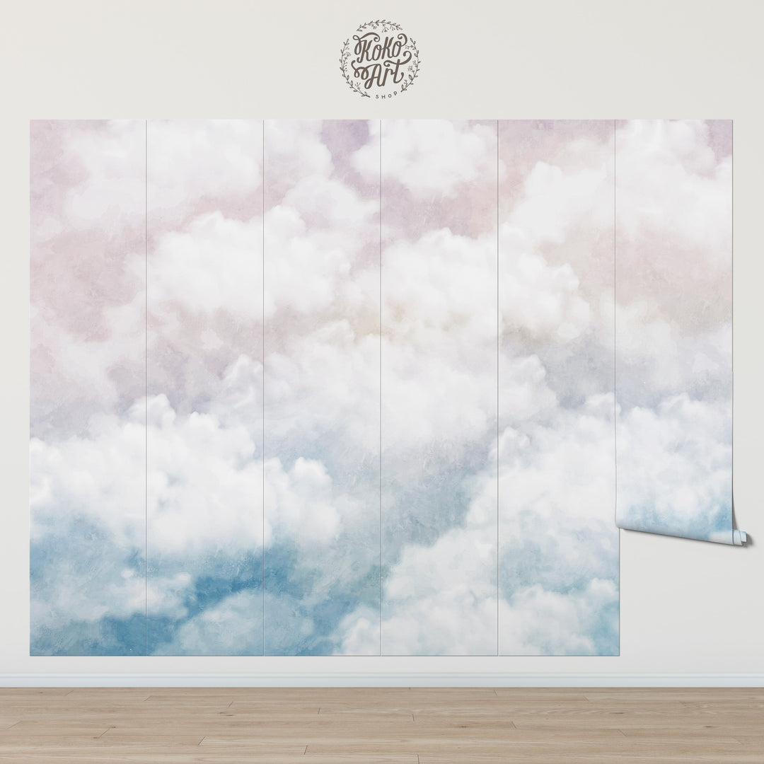 Oil Paint Pastel Sunset Tender Clouds Mural