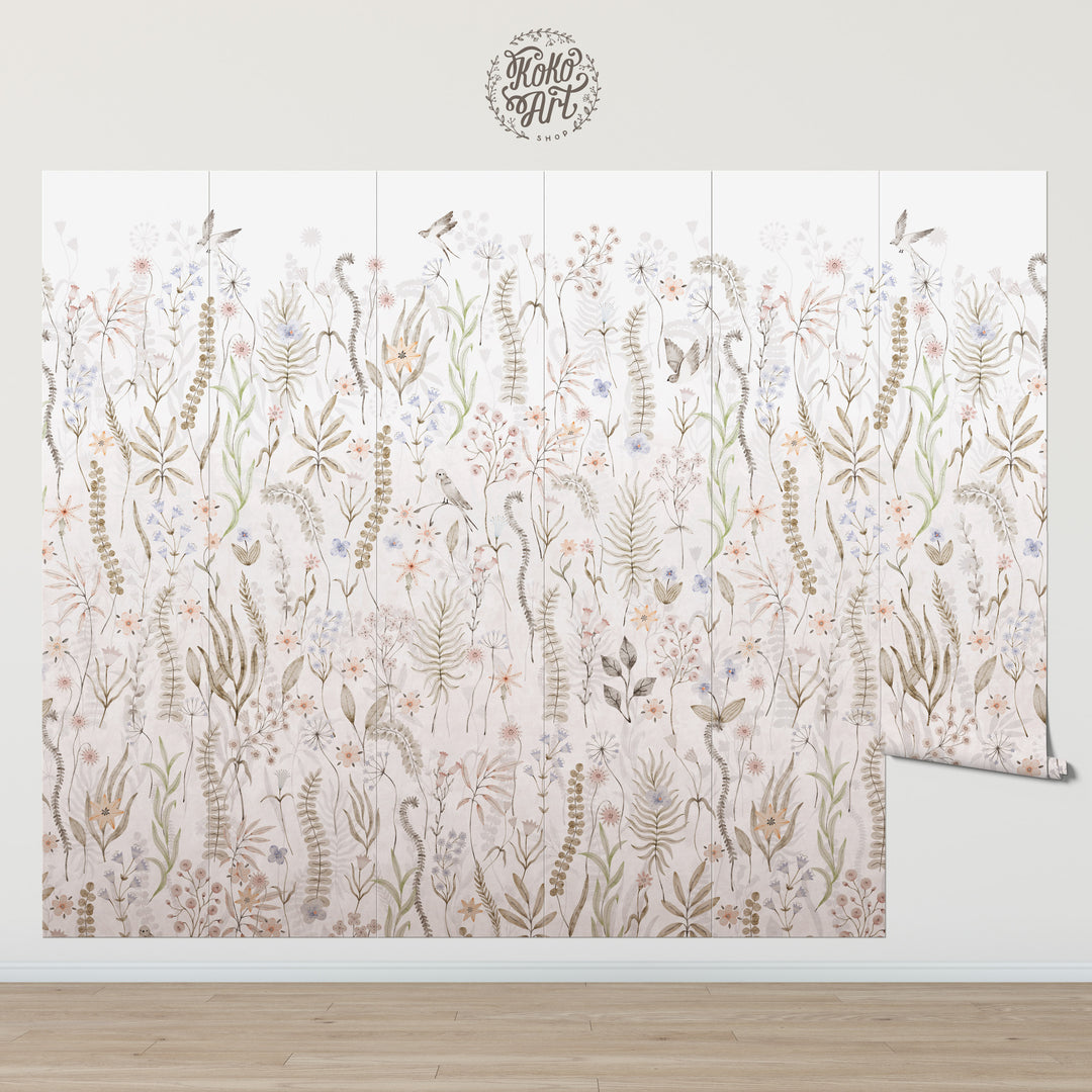 Foggy Wildflower Garden Mural