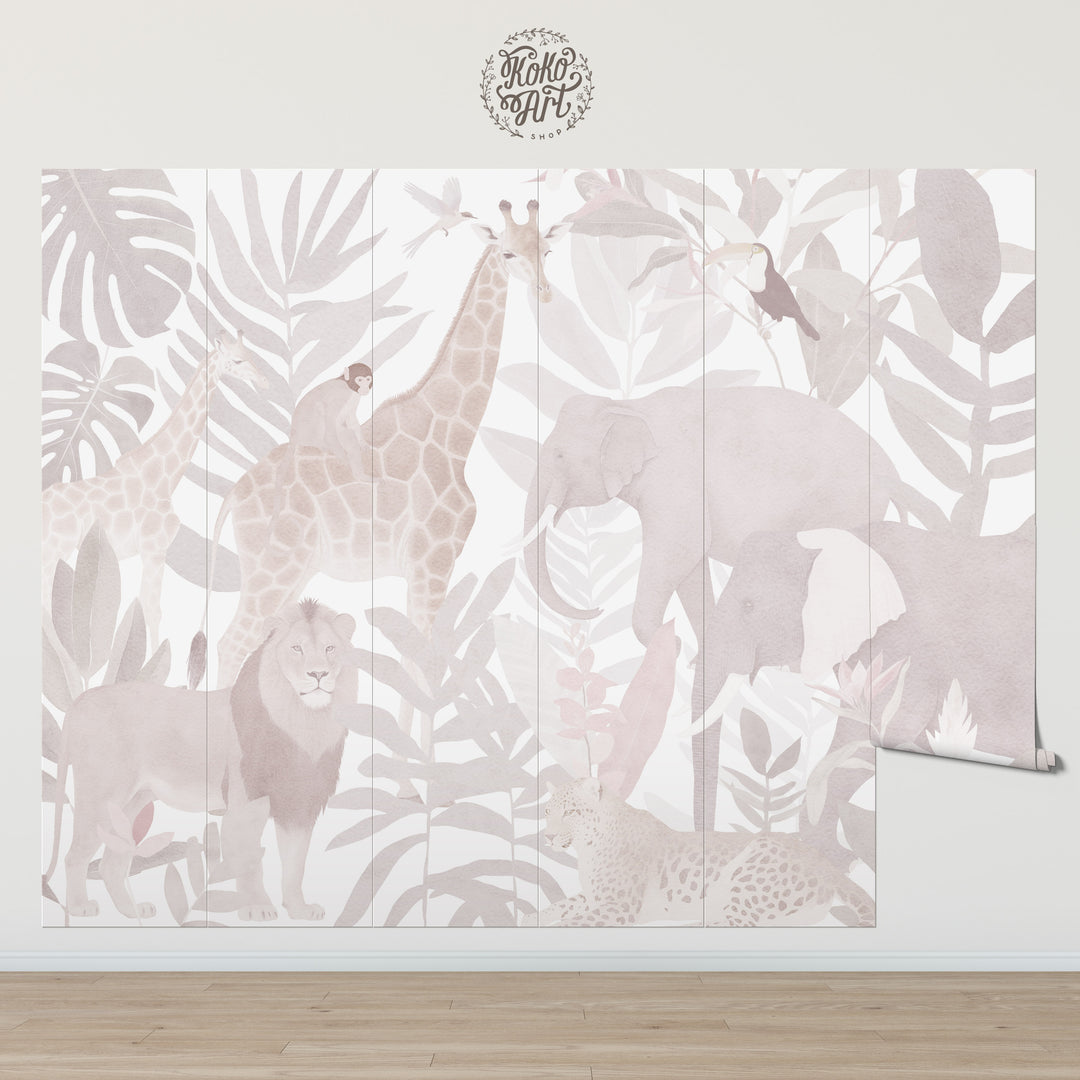 Safari Mural Wallpaper in Pink