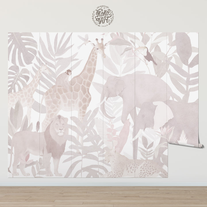 Safari Mural Wallpaper in Pink