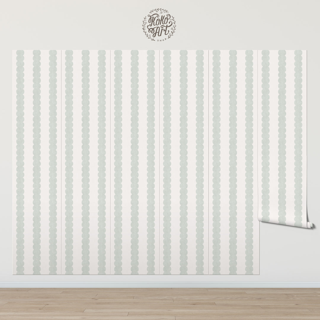 Pebble Column Stripe Wallpaper in Sage and Off White