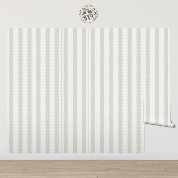 Pebble Column Stripe Wallpaper in Sage and Off White
