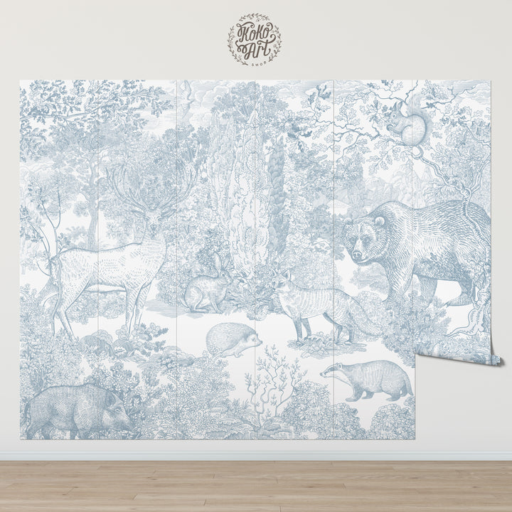 Timeless Forest Wallpaper Mural - Color Blue