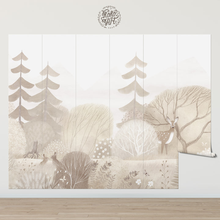 Neutral Scandinavian Forest Wallpaper Mural
