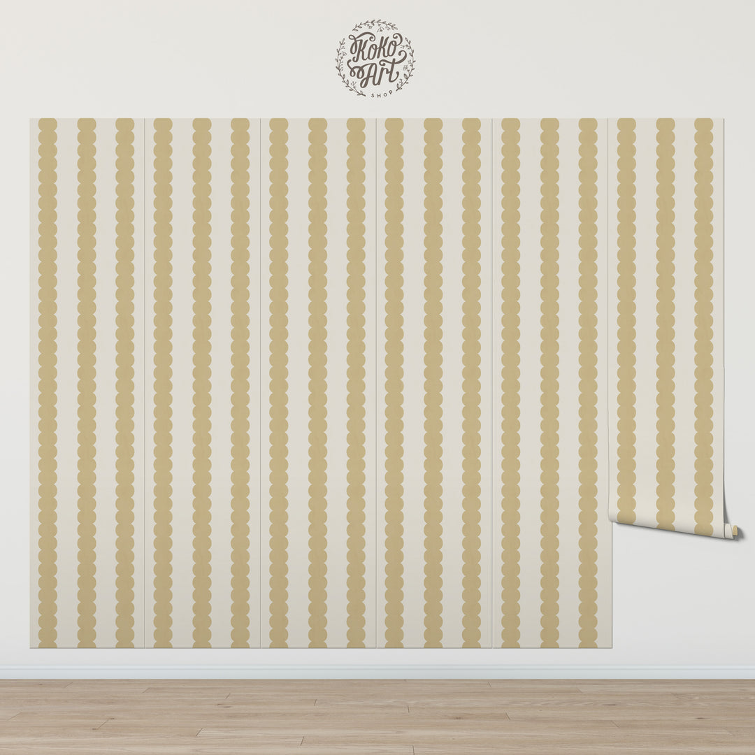 Pebble Column Stripe Wallpaper in Mustard and Light Cream