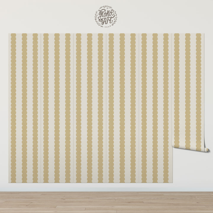 Pebble Column Stripe Wallpaper in Mustard and Light Cream