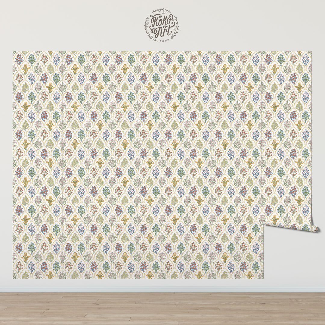 Cottage Arched Scalloped Botanical Wallpaper