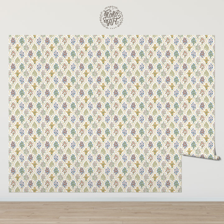 Cottage Arched Scalloped Botanical Wallpaper