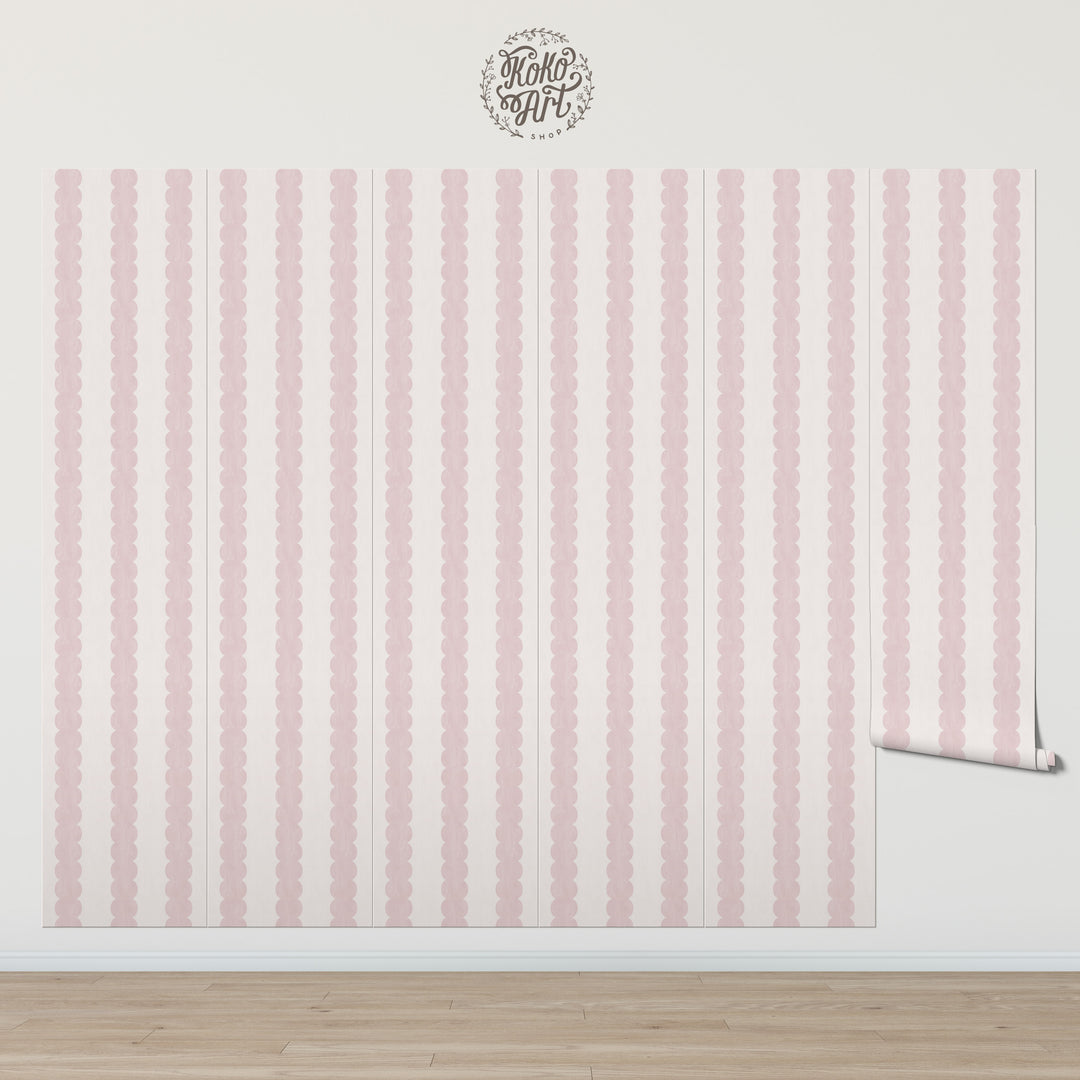 Pebble Column Stripe Wallpaper in Pink and Light Cream
