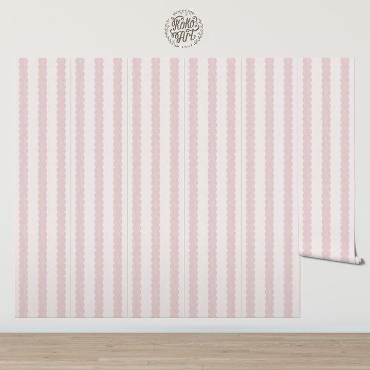 Pebble Column Stripe Wallpaper in Pink and Light Cream
