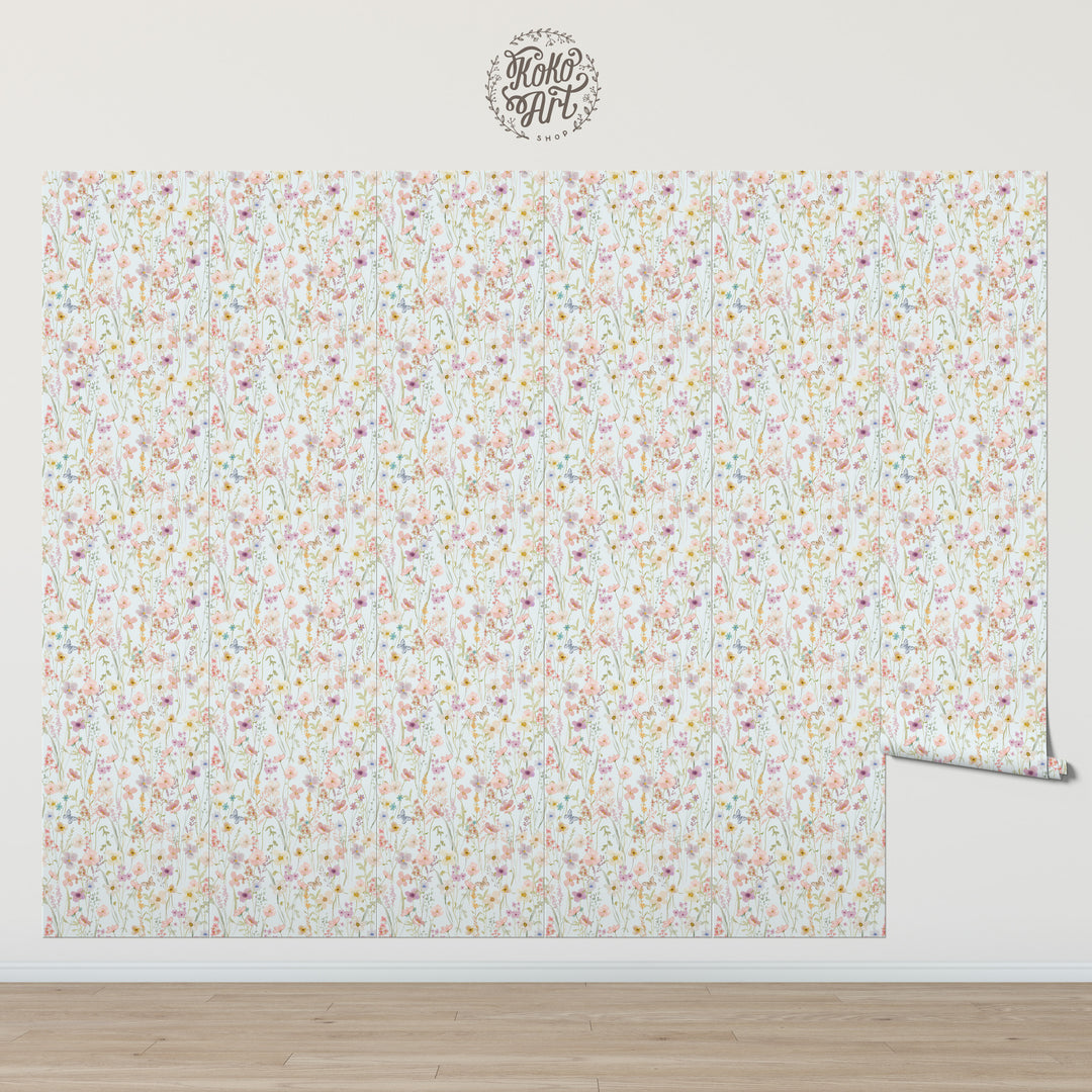 Wildflower Daydream Wallpaper Soft Blue