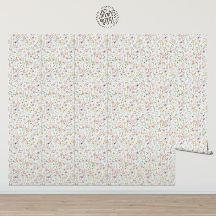 Wildflower Daydream Wallpaper Soft Blue