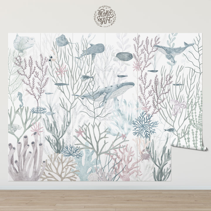 Marine Melody Wallpaper Mural Neutral Blue