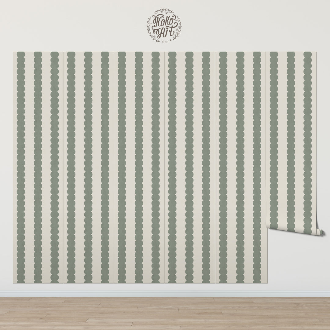 Pebble Column Stripe Wallpaper in Tate Olive and Light Cream