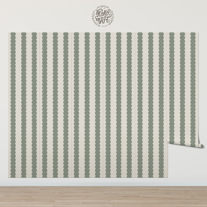 Pebble Column Stripe Wallpaper in Tate Olive and Light Cream