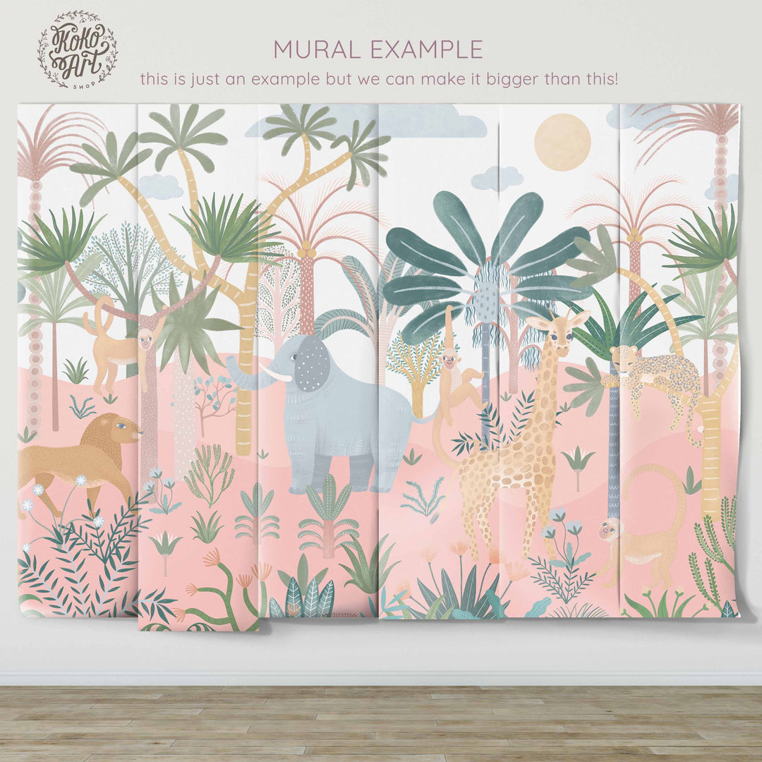 Magic Safari Mural in Pink