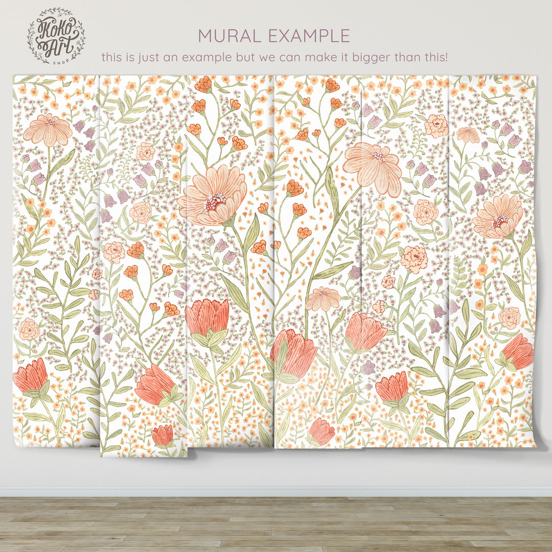 Boho Floral Meadow Mural