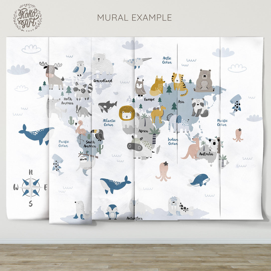 Mural La jungla minimalista en azul