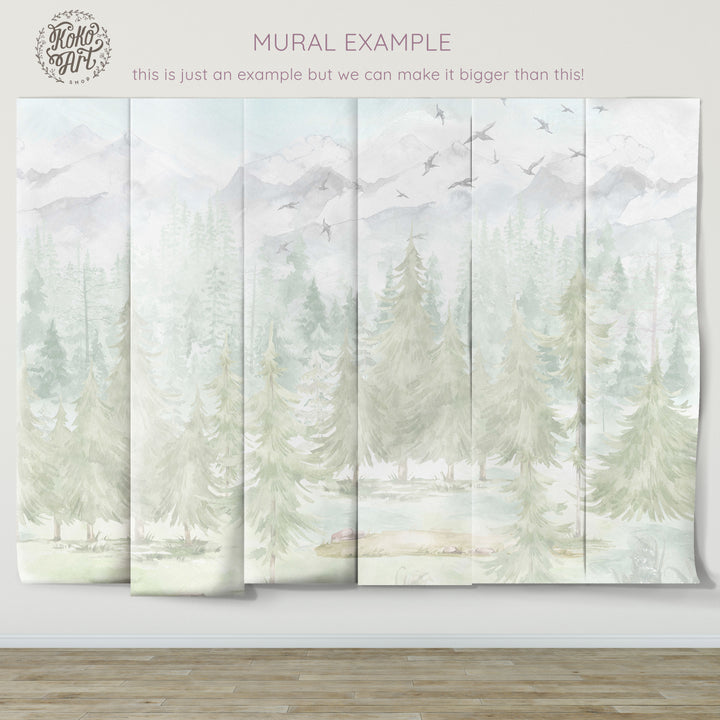 Winter Light Watercolor Forest Classic Landscape Mural