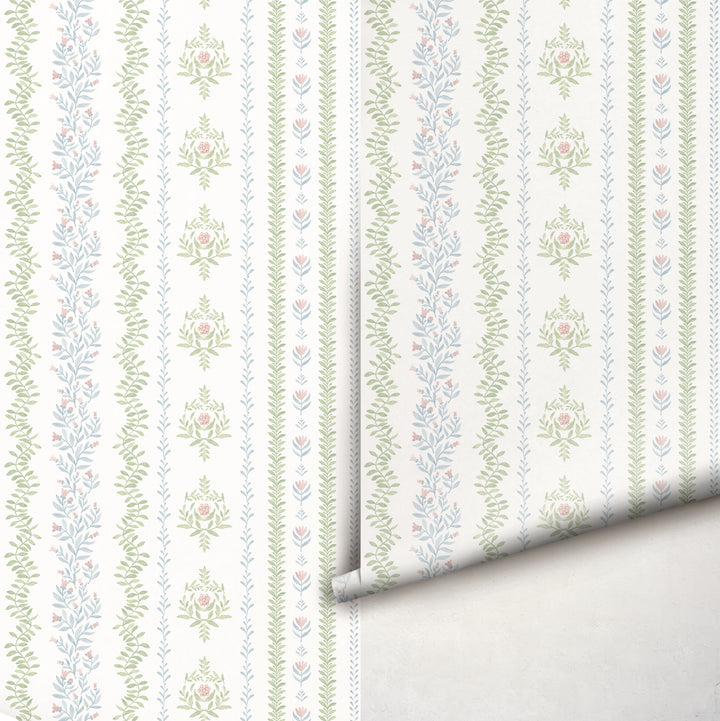 Bloom Rhythm Stripe Wallpaper