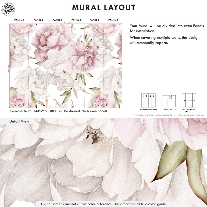 Sweet Pinky Peony Bouquet Mural