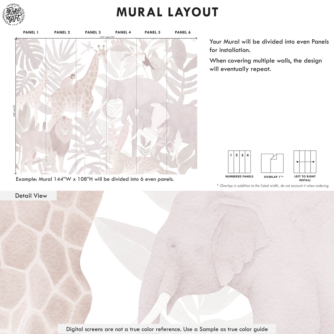 Safari Mural Wallpaper in Pink