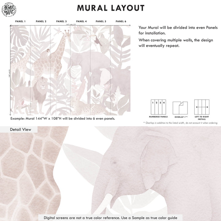Safari Mural Wallpaper in Pink