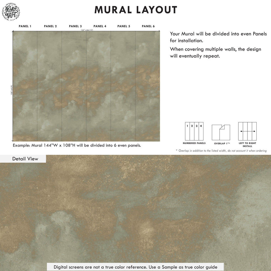 Minimal Ombre Clouds in Worn Gold Wallpaper Mural