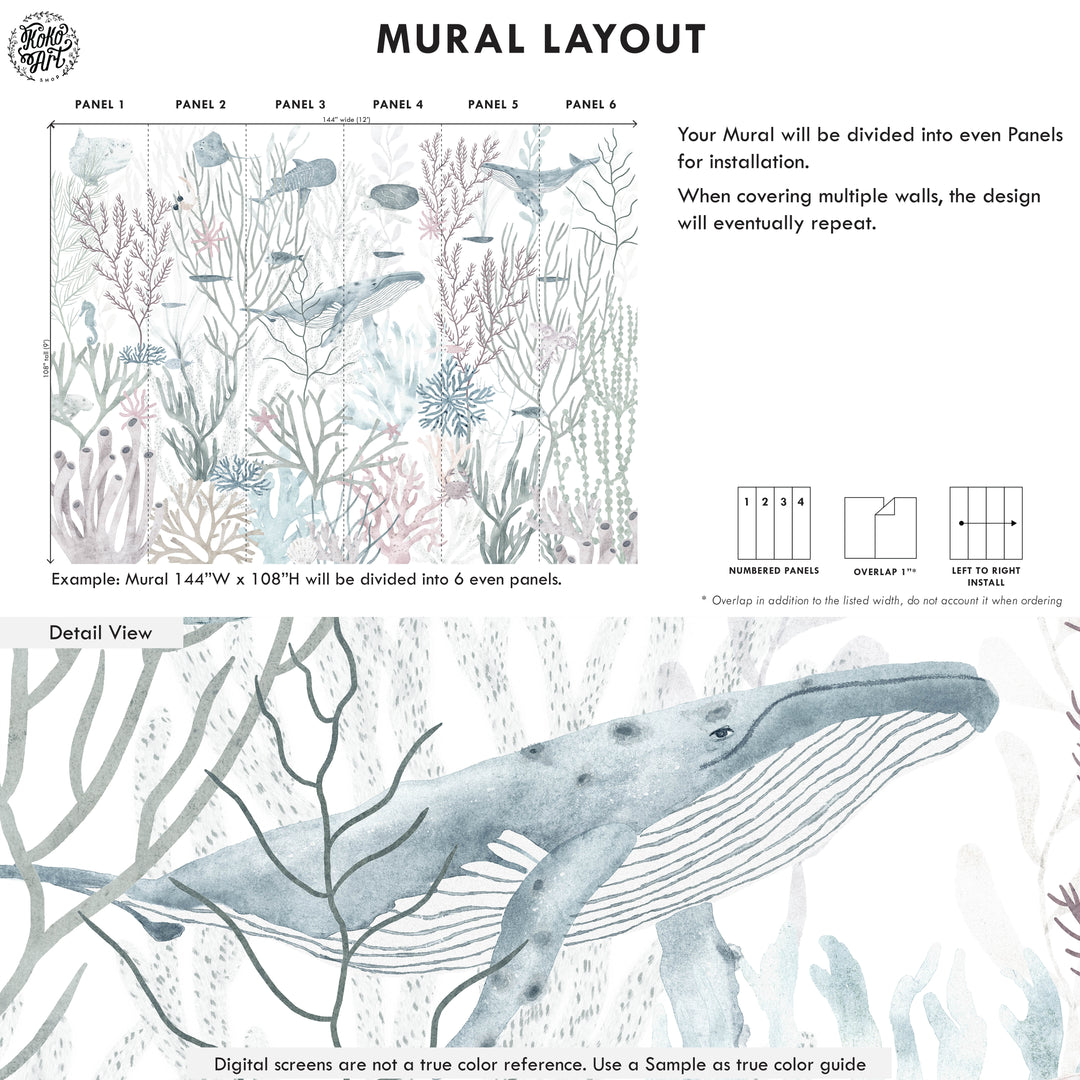 Marine Melody Wallpaper Mural Neutral Blue