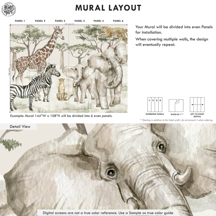 Neutral Safari Storybook Wallpaper Mural