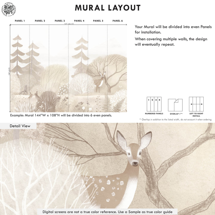 Neutral Scandinavian Forest Wallpaper Mural
