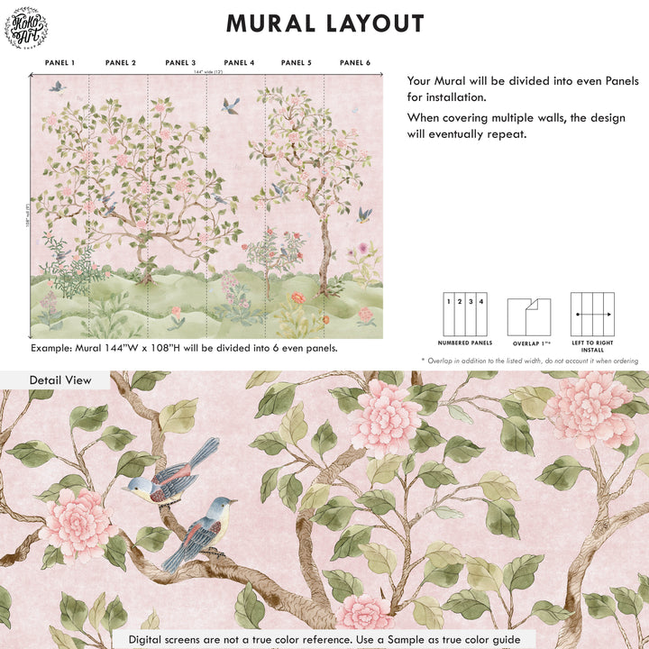 Romantic Chinoiserie Mural in Pink - Studio Exclusive