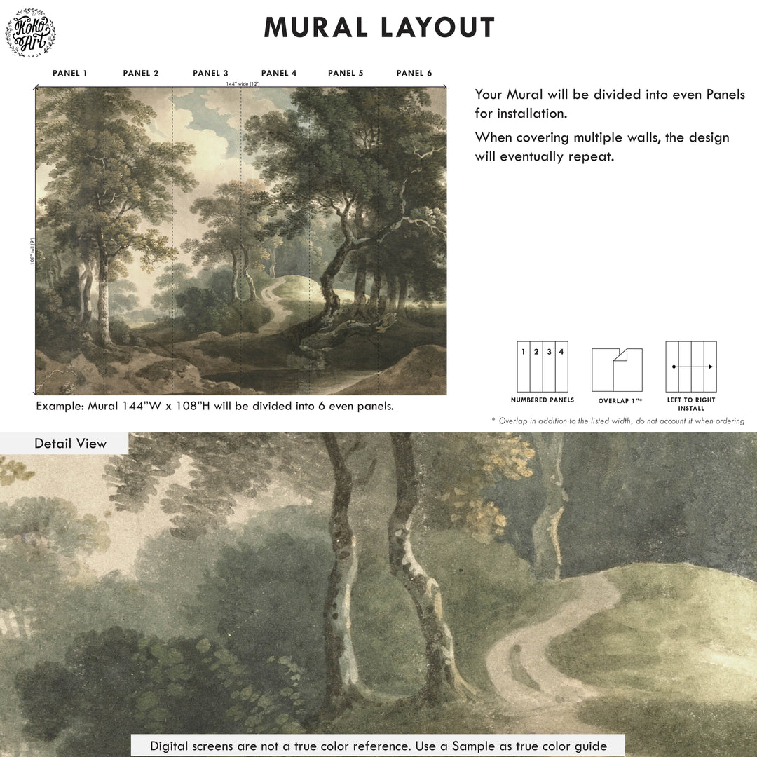 Dark Antique Woodland Trail Mural