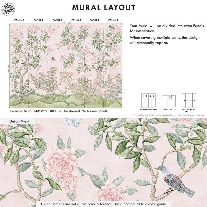 Mural Le Tariche Chinoiserie en neutro y rosa