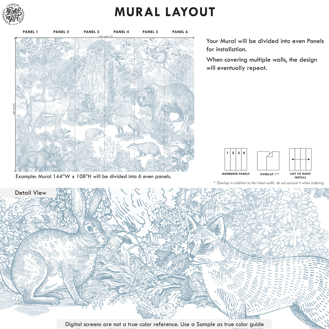 Timeless Forest Wallpaper Mural - Color Blue