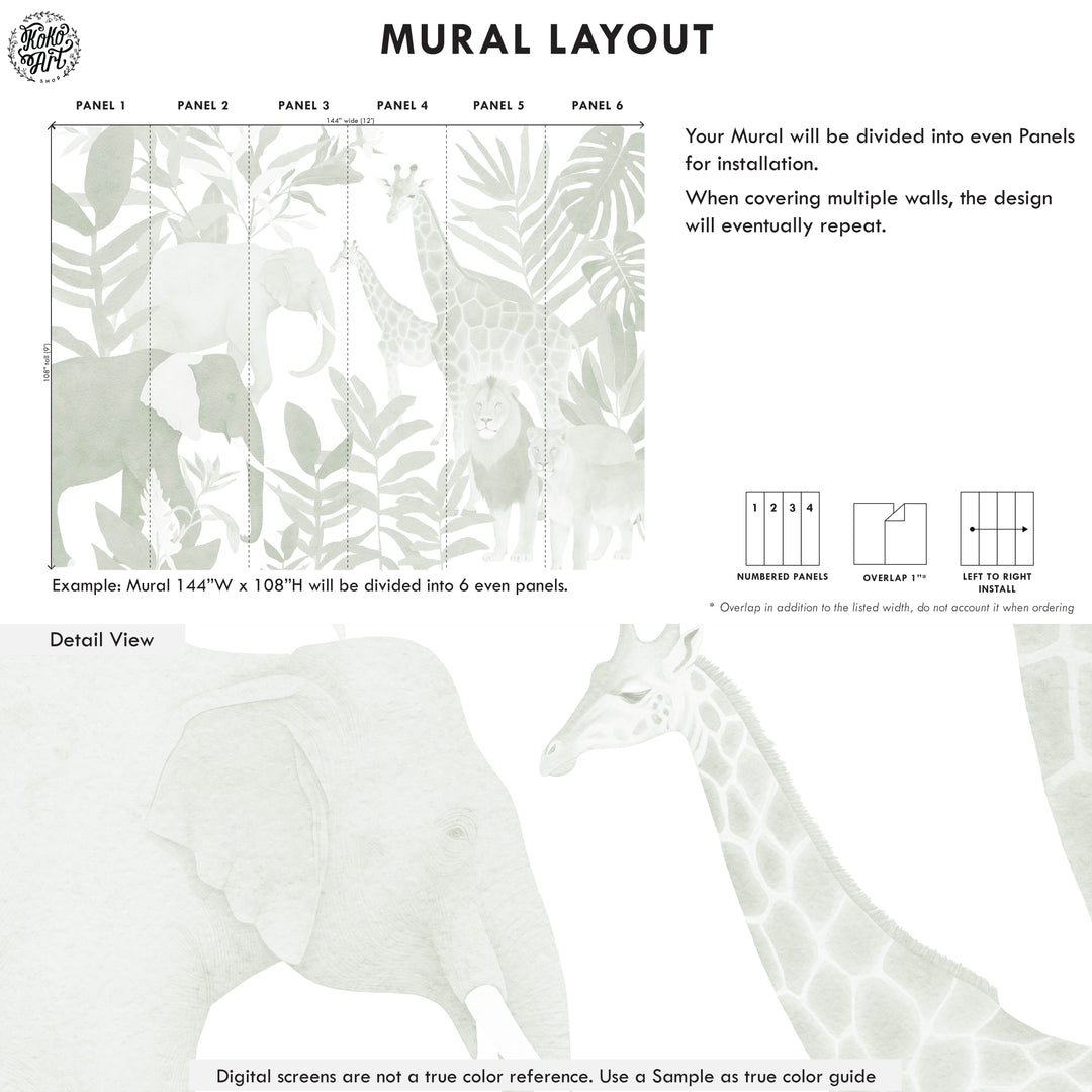Safari in Sage Wallpaper Mural