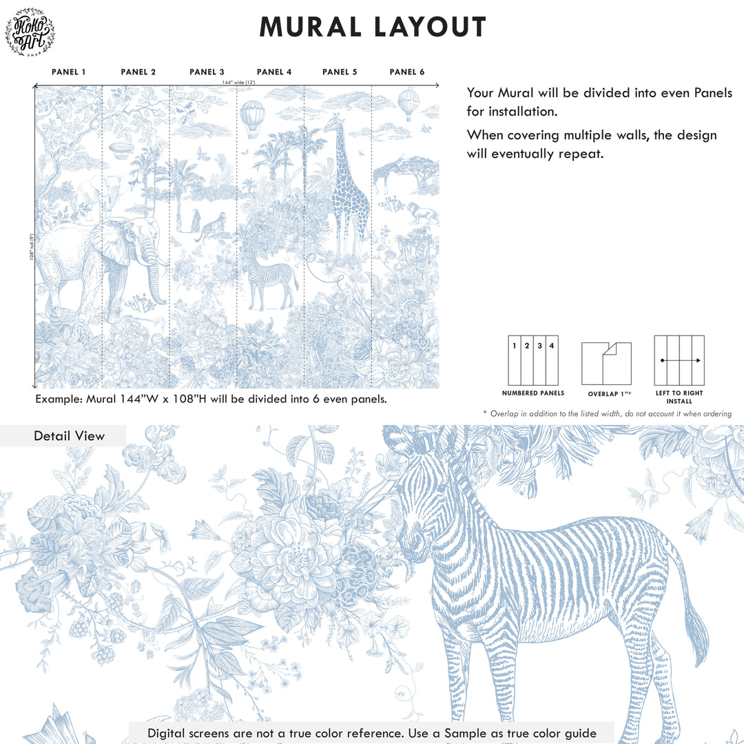 Floral Safari Mural with Air Balloons