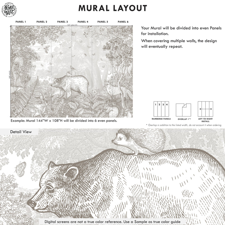Bear and Friends Forest Mural in Taupe