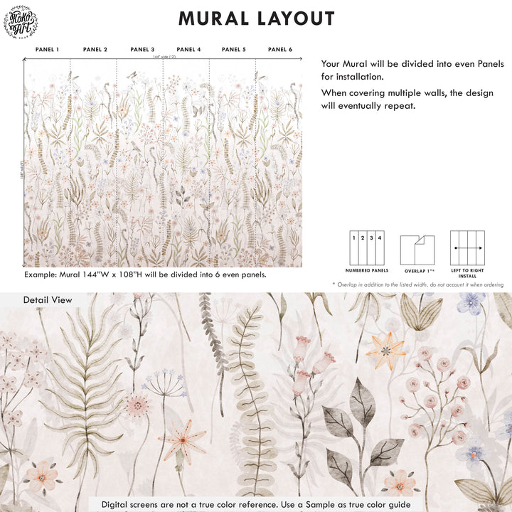 Foggy Wildflower Garden Mural