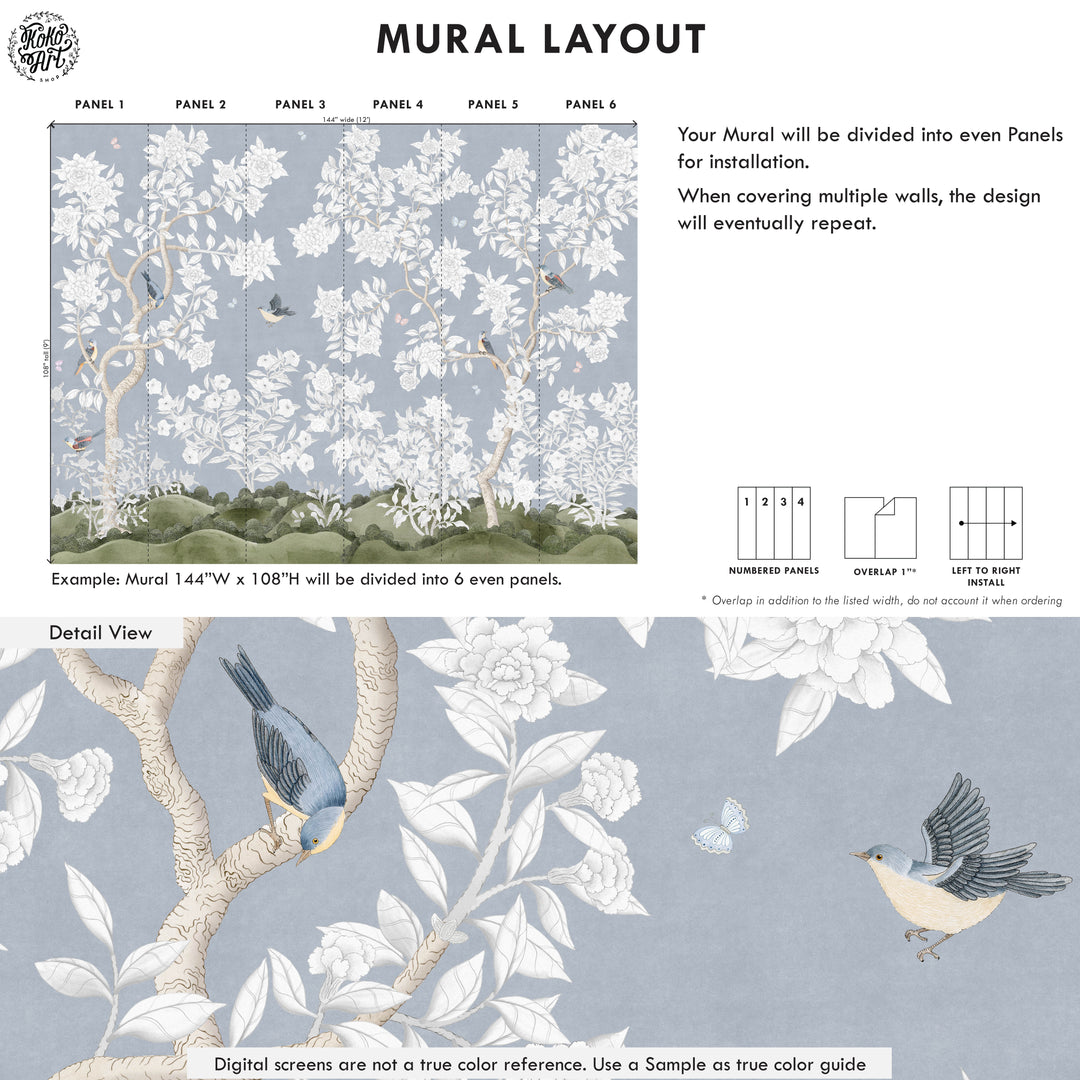 Mural Le Tariche Chinoiserie en neutro y rosa