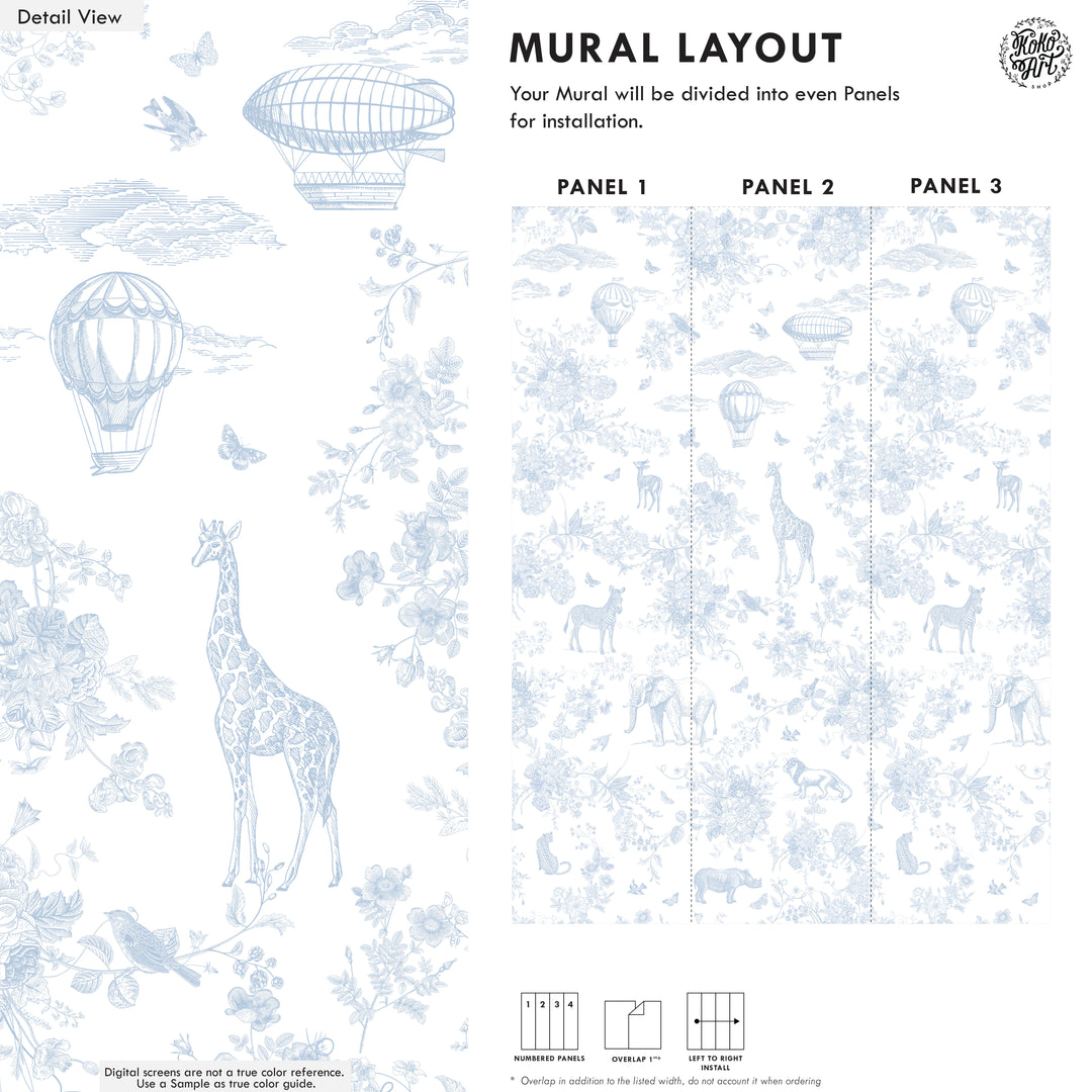 Jungle Toile in Blue Mural