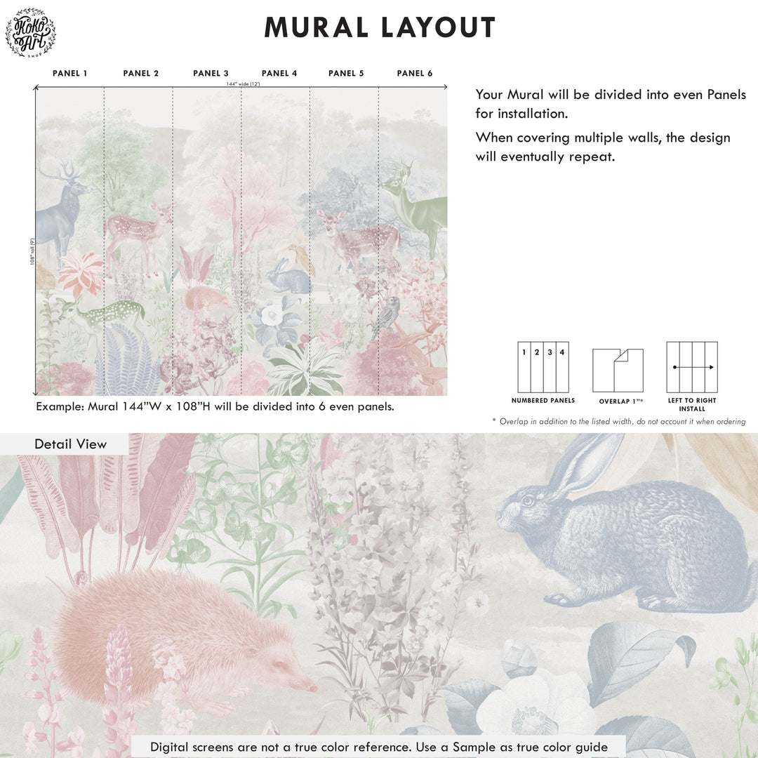 Deer and Bloom Mural in Pastels