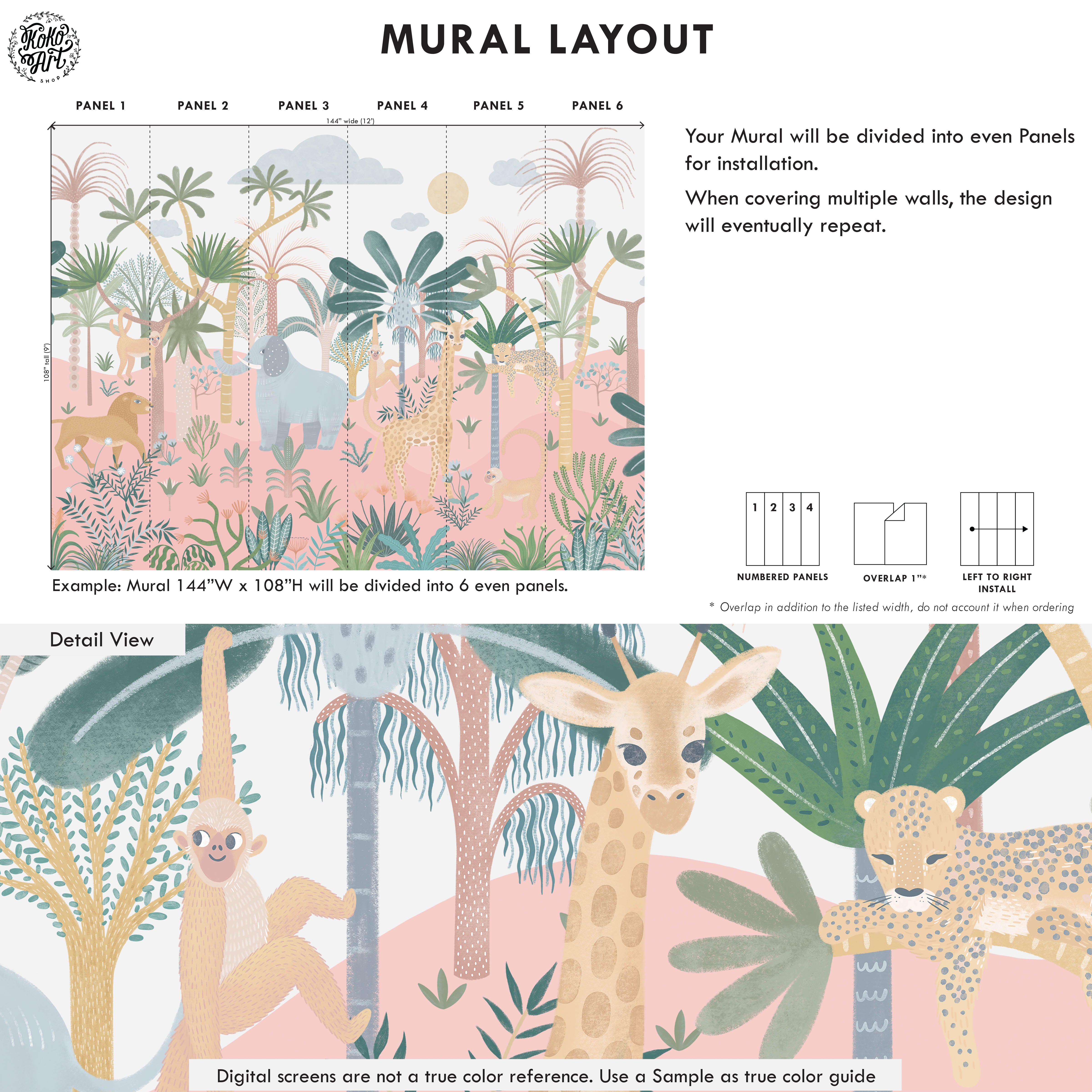 Magic Safari Mural in Pink – Koko Art Shop