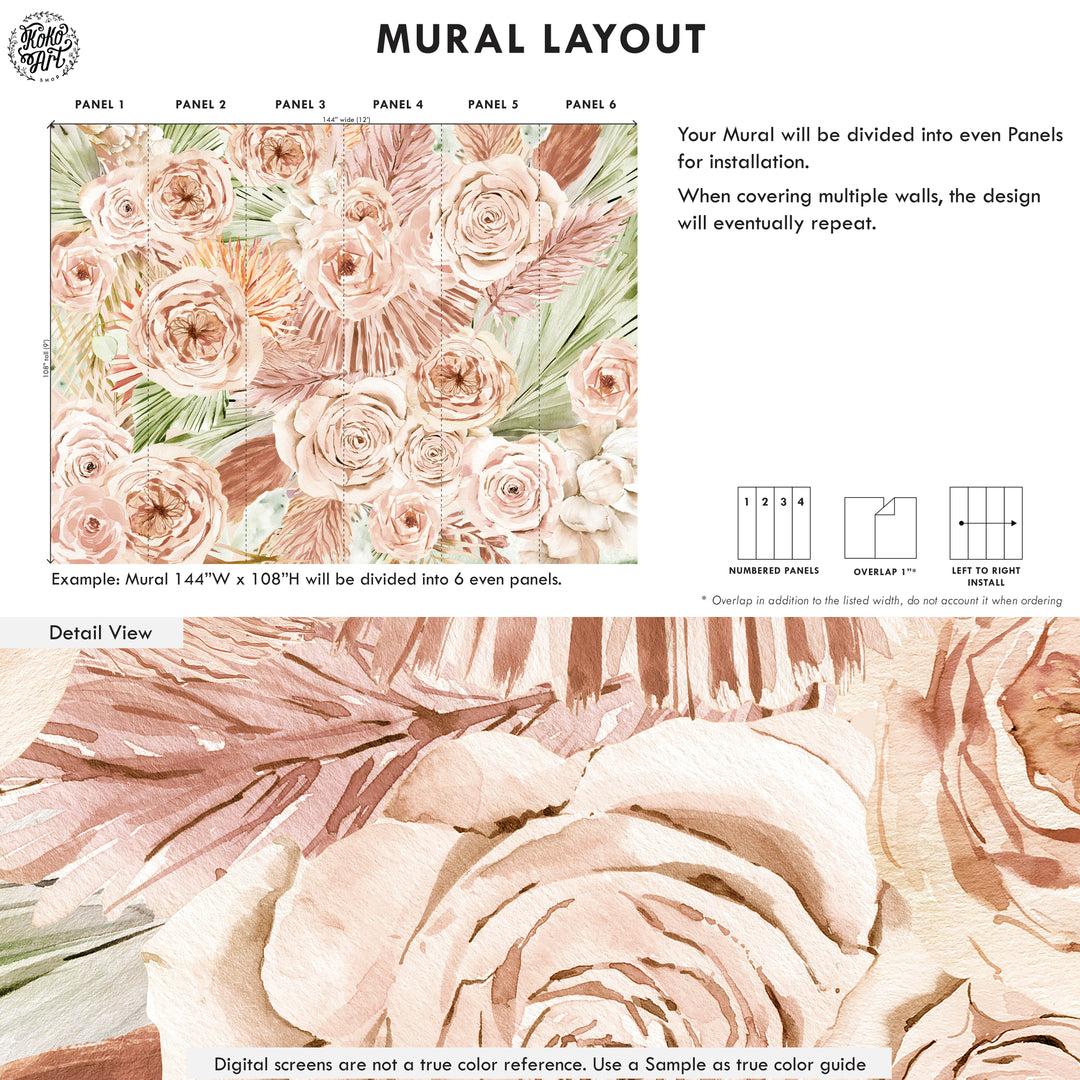 Bohemian Floral Watercolor Mural