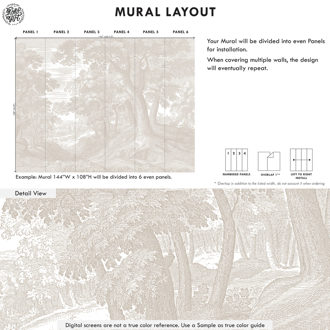 Beige Forest Toile Wallpaper Mural