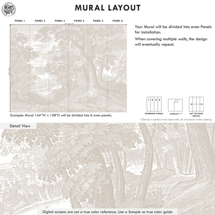 Beige Forest Toile Wallpaper Mural