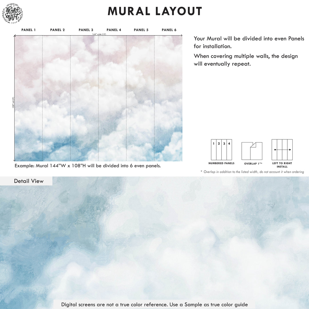 Oil Paint Pastel Sunset Tender Clouds Mural