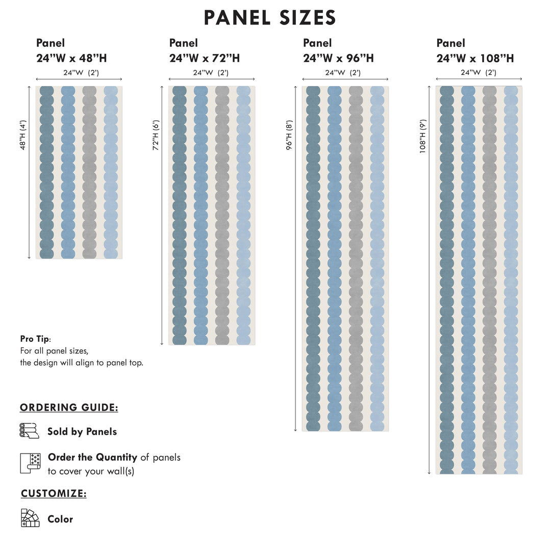 Minimal Pebble Column 4 Stripe Wallpaper – Blue, Gray and Off White