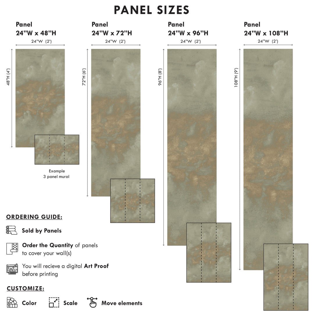 Minimal Ombre Clouds in Worn Gold Wallpaper Mural