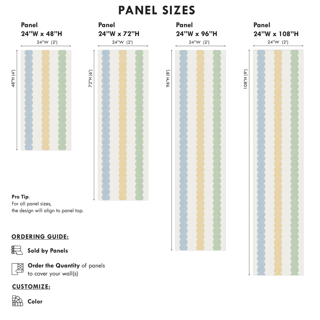 Pebble Column Stripe Wallpaper - Blue, Yellow, Green on Cream